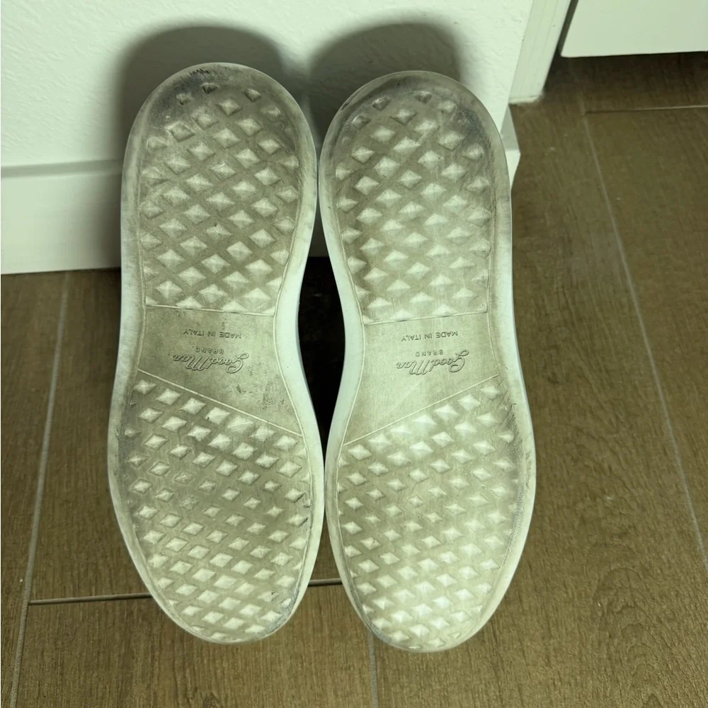 White Leather Low-Top Sneakers with Brown Leather Accents - Picture 2 of 11